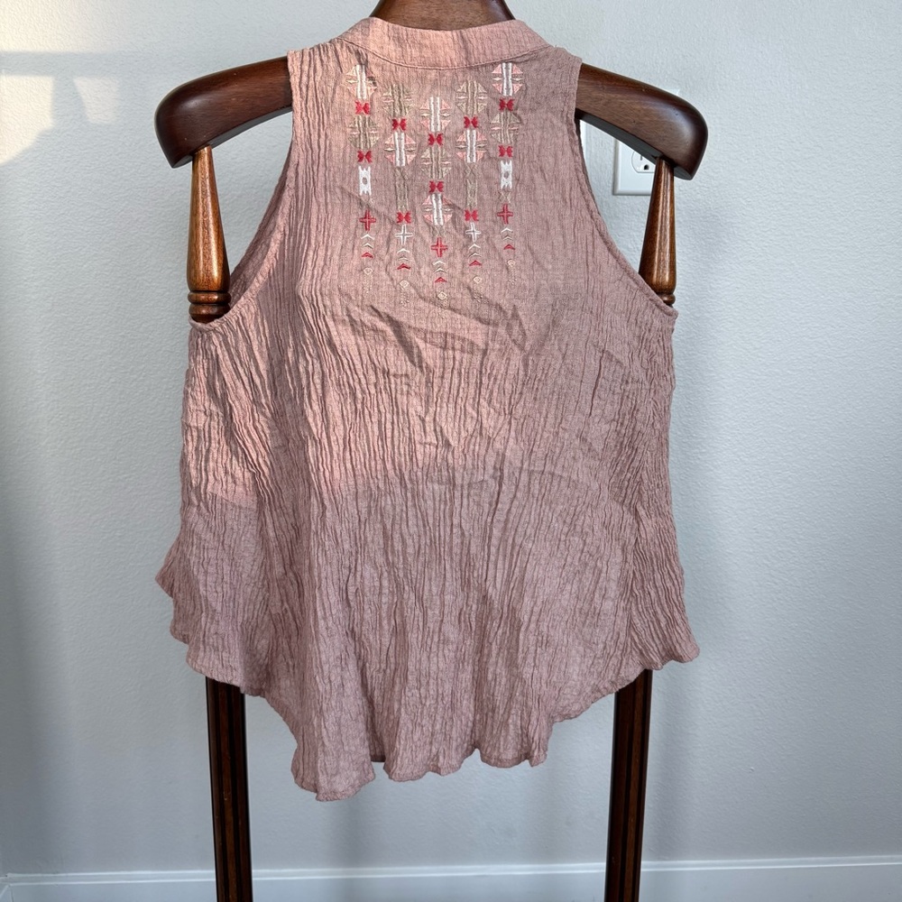Sweet Rain Embroidered Boho 100 Cotton Sleeveless Top Open Back Sz S Resortwear